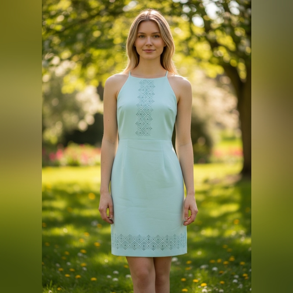 Banana Republic Mint Laser Cut Halter Sleeveless Sheath Dress Size 6